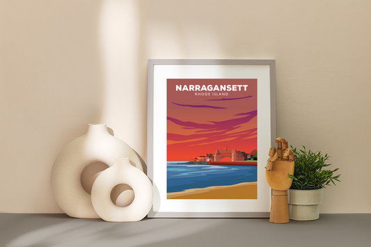 Narragansett Rhode Island Retro Travel Poster